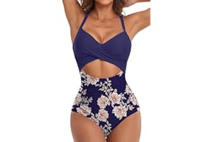 Yutdeng Damski jednoczęściowy strój kąpielowy płaski brzuch jednoczęściowy strój kąpielowy push-up wyściełany dekolt w serek Monokini odkryte plecy wysoki stan strój kąpielowy seksowny krzyż krój slim