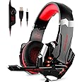 KOTION EACH G9000 3.5mm Gaming Headphone Game Headset Noise Cancellation Earphone with Mic LED Light Black-red