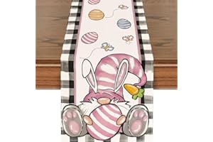 Vspek Easter Gnome Table Runner, Easter Table Decoration, Linen Material, Seasonal Xmas Winter Holiday Kitchen Dining Room Home Decor 13.8 x 70.8 Inch