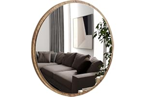 ‎GOZOS Gozos Moderner Industrial Spiegel Obejo, Eiche - Runder Wandspiegel mit hölzerner Unterseite und inklusive Montagematerial - Maße 47 x 47 x 3 cm - Runder Spiegel ideal als Dekorationsobjekt