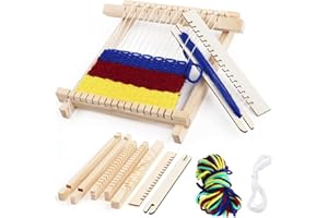 Nesloonp Weben für Kinder Set, DIY Holz Webrahmen Set 22 x 17cm Bespannen von Webrahmen, Holz Kinder-Webrahmen mit Farbige Wolle, Kettgarn und Zubehör, Webrahmen aus Holz Idea für Anfänger, Kinder