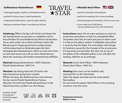 travelstar: Aufblasbares Nackenkissen mit Fleece-Bezug, dunkelblau - 8