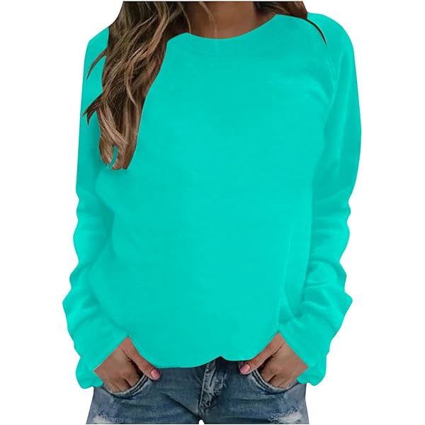 Amzcrzy Sweat-Shirt Pour Femmes Automne Hiver Mode Couleur Unie Manches Longues Col Rond Hauts Polyvalents Ample Grande Taille Doux Confortable Pull Chandail En Molleton