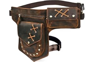 Handadsume Tela Resistente All'acqua + Vera Pelle Moto Equitazione Travel Coscia Borsa per Gambe Marsupio in Vita Per Gli Uomini Donne FB211-8 (100% Vera Pelle-A-Marrone)