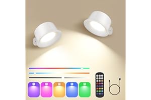 Euakee Lámpara de pared LED 2PCS, Luz de Pared de Interior con Batería de Carga USB, Lampara Pared con Control Táctil & Control Remoto, Aplique de Pared para Dormitorio Lectura (Blanco)