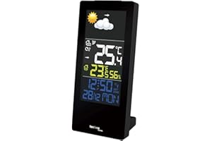 Technoline WS 6446 Wetterstation Funk mit Außensensor, Digital Thermometer, Innen und Außen Raumthermometer, Feuchtigkeit mit Wettervorhersage, Luftdruck, Anzeige in Farbe, Wecker