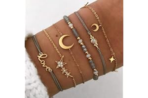 Handcess Boho Mehrschichtiges Landkarten-Armband Gold Herz Hand Accessoires Forever Hand Kette für Damen und Mädchen (3 Stück)