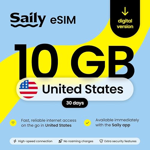 Saily, eSIM Data Plan for the USA, 10GB/30 Days, Digital Code