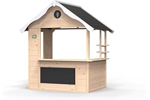 EXIT Toys Maisonnette Hika en Bois - Roue de Jeu de Rôle 8 Thèmes, Tableau Noir, Boîte aux Lettres - Cabane pour Enfants dans Le Jardin - À partir de 2 Ans - Cèdre - 111x140x155cm