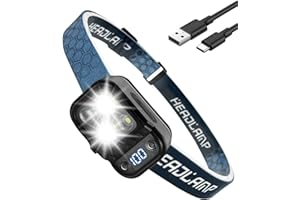 Andizun Head Torch Rechargeable, Digital Display Super Bright LED Headlamp Headlight with Sensor Control & 5 Light Modes, IPX4 Waterproof, Hands-Free for Cycling Power Cuts, Emergency etc, 1 Pack