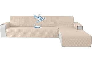 YSTELLAA Impermeable Housse Canapé 3 Places, Housse Canape d'angle Gauche/Droit Universel Réversible, avec Accoudoirs, Protection Chat Chiens Griffures, Sofa Cover Antidérapante, Beige