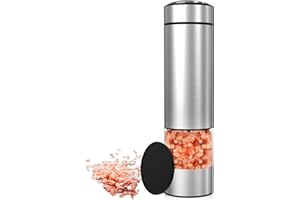 innhom Salz und Pfeffermühlen Elektrische 1er Set Pfeffermühlen aus Edelstahl Einstellbarer Grobheit Gewürzmühle elektrisch, Automatisches Mahlen mit LED-Licht für BBQ Restaurant (Silber)