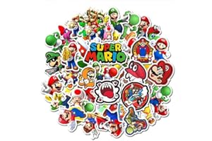 HUAYAO 50pcs Adesivi Super Mario Bros Stickers Impermeabili in Vinile per Laptop, Paraurti, Skateboard, Bottiglie d'Acqua, Computer, Telefono, Adesivi Anime per Bambini Adolescenti, Regalo per Bambini