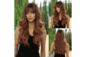 OUFEI Ombre Ginger Wigs with Bangs for Women Long Wavy Wig Natural Synthetic Hair Heat Resistant Wigs for Daily Party Cosplay Wear