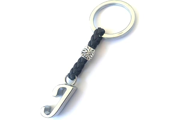 ASTER ALHELÍ - Llavero de Cuero con Iniciales Personalizado - Letras y abalorios de zamak Chapado en Plata - Llavero para Hombre o Mujer - Ideal para Regalo