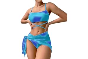 BSLVWG Mujeres Vestido de Bikini de 3 Piezas Halter Bikini Top Sexy Bikini Triangular Parte Inferior bañador de Playa bañador bañador