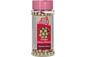FunCakes Crispy Choco Pearls - Metallic Yellow - Decoraciones de Chocolate, Perfecto para Decorar Tartas, Magdalenas, Bizcochos y Pasteles - Decoración de Tartas, Pastelería - 60 g