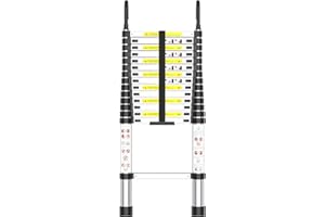 ‎KIDSBUDDY Teleskopleiter Aluminium mit Haken,Ausziehleiter,Ausziehbar Stehleiter,Mehrzweckleiter,Rutschfester,Klappleiter,Multifunktionsleiter für Kletterdach/Büronutzung/Baujob,Belastbar 150 KG,4.4M