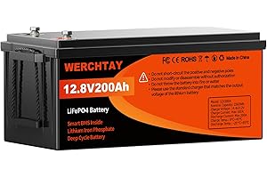 WERCHTAY Batería LiFePO4 de 12 V 200 Ah, 12 V Lifepo4, recargable con 200 A BMS y protección de baja temperatura, ciclo profundo de 18.000, batería de litio de 2560 Wh para caravanas, carros de golf