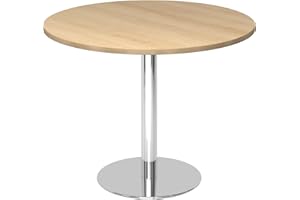‎BÜMÖ bümö Besprechungstisch, Esstisch klein, Tisch rund 100 cm - Kleiner Esstisch Eiche, Rundtisch Esstisch 2 Personen mit Holz-Platte, Säule aus Metall verchromt, Konferenztisch, Bistrotisch