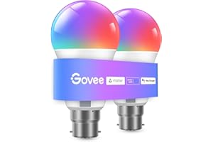 Govee RGBWW Smart Bulb, B22 Energy Saving WiFi Alexa Light Bulbs, 9W, 800LM, 16 Million Colors, 54 Scenes, Work with Matter,Alexa,Google Assistant, 2 Packs