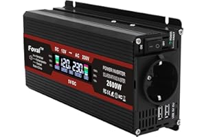Yinleader Wechselrichter 2600W DC 12V auf 230V KFZ Spannungswandler 2 USB Stromwandler mit LCD Zigarettenanzünder Stecker Power Inverter für Auto LKW RV