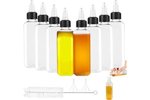 FAMCUCHE Lot de 8 bouteilles d'huile, bouteilles d'huile à remplir avec couvercle à visser multi-usages et entonnoir, récipient en plastique de 100 ml, bouteille d'huile d'olive pour épices liquides,