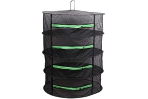 Tubayia Filet de séchage pliable à 4 couches - Filet de séchage en maille de nylon - Séchoir à herbes (noir + fermeture éclair verte)