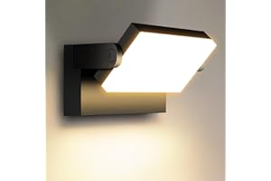 Kingwen 40W LED Aplique Pared Exterior/Interior 360°Rotación Blanco cálido 3000K Focos LED Exterior Impermeable ip65 Apliques de Pared negra 3000LM