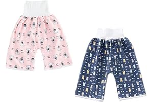 AOOPOO 2 Pezzi Gonne Pannolini per Bambini Pannolini Pantaloni Vasino per Bambini Vasino per Ragazzi Ragazze Pantaloni Assorbenti Impermeabili per Bambini Pantaloni per Vasino 0 Anni - 8 Anni