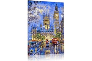 TISHIRON Canvas Wall Art Big Ben Painting London Cityscape Picture Prints England Night View Modern Artwork Wall Decor for Living Room Bedroom Stretched Framed Ready to Hang 18"x 12"