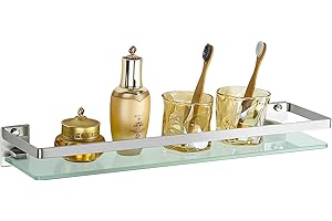SAYAYO Bathroom Shelf Tempered Glass Shelf Wall Mounted 50CM with Large Capacity Brushed Shower Storage with SUS304 Stainless Steel Rail