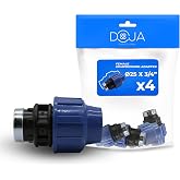 DOJA Barcelona PP Female Compression Adapter Thread &ndash; Pack 4-25 x 3/4 Inches &ndash; Connector for Polyethylene Pipes &ndash; Simple Inst