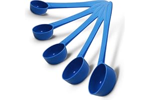 RE-GEN - Juego de cucharas dosificadoras reutilizables de mango largo, 2,5 ml, 5 ml, 10 ml, 15 ml, 20 ml, ideal para líquidos, polvos, gránulos, hogar, cocina, catering, cuidado de la salud, fitness