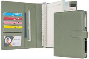 Wason A5 Diario in Pelle PU con Carta Ricaricabile, Portfolio ad Anelli Rimovibile con Clipboard, Blocco per Scrivere e Penna per Viaggi, Affari, Scuola, Organizzatore (Verde)