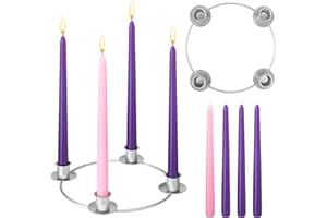 EBOOT 5 Packs Christmas Advent Wreath Ring Set Silver Christmas Advent Candles Holder with 3 Purple and 1 Pink Taper Candles Ring Set for Church Home