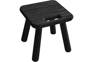 Yier Mei Handle Small Wooden Stool, Square Plant Stand Indoor Stool Small Side Table for House Plants, Kids Step Stool for Bedroom Bedside or Bathroom (Black Sandalwood Color,24cm)