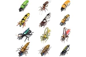 YZD Juego de moscas realistas de primera calidad, selección terrestre de grillo, saltamontes, escarabajo, avispa, moscas secas y húmedas