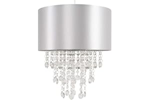 MiniSun | Modern Grey Ceiling Light Shade with Clear Acrylic Jewel Effect Droplets | Pendant Lights, Home Décor & Improvement Essential | Includes 10W GLS Bulb [3000K Warm White] | 320mm Shade Width