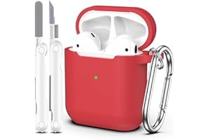 MHYALUDO Custodia per Airpods 1a/2a generazione (2016/2019),Custodia protettiva in morbido silicone per Airpods 1a/2a con LED visibile sulla parte anteriore,con kit di pulizia,Rosso