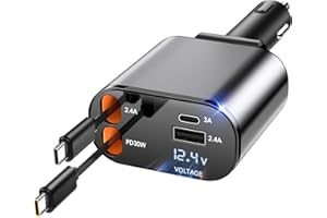 Aimtel Einziehbares Auto Ladegerät Zigarettenanzünder USB Adapter KFZ Ladegerät USB C Zigarettenanzünder Kompatibel mit iPhone16/16 Pro Max/15/15Pro/AirPods/Galaxy S25/S25 Ultra/S24/S23/Google Pixel9