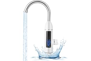 Judavry Chauffe Eau Instantané Electrique de Robinet, Robinet Chauffe Eau en Acier Inoxydable avec Affichage de La Température, Mitigeur Cuisine Chaud et Froid, Robinet Chauffant Instantané 3s