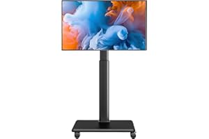 AX WABER Mobilny stojak na telewizor 27-65 cali LCD LED OLED 4K Smart TV mieści do 40 kg, stojak na telewizor z 3-poziomową regulacją wysokości, obrotowy wózek na telewizor z kółkami Max VESA 400 x