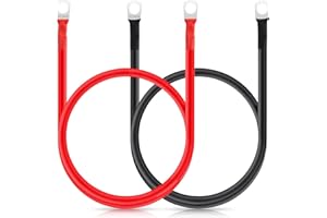 Euakee 2 Pièces Cable Batterie Voiture 50cm 5AWG, Cable Batterie 12V, 16 mm² en Cuivre, avec Cosses à œil M8, Câble en Cuivre Rouge et Noir, pour Voiture, Moto, Camion, Camping-Car, Bateau