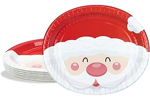 BFB Christmas Party Oval Paper Plates Set 24 Pieces Santa Claus Large Buffet Plates Disposable Tableware Red Party Supplies