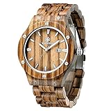 Jinyue Herren Analoge Quarz Holz Uhren with Sandelholz band Kalender Display Holzuhr