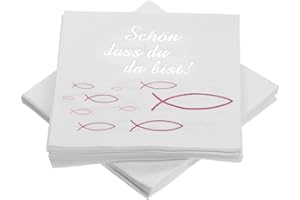 ‎O-KINEE Servietten Fisch Rosa, Taufdeko Mädchen, Servietten für Konfirmation Kommunion Taufe Tischdeko, Servietten Glaube Fisch Tisch Deko - 33x33 cm, 32 Stück