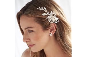Bufenia Blume Braut Haarspangen Perlen Haarspangen Strass Kopfstück Blätter Braut Haarschmuck für Frauen und Mädchen (Silber)