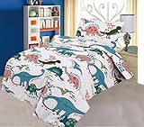 COT BED DUVET COVER WITH PILLOWCASE- SUPERIOR NATURAL COTTON RICH 120 X 150 CM - DINOSAURS