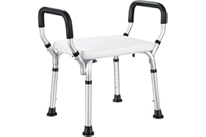 NArra Shower Stool, Height Adjustable Shower Chair with Detachable Armrests, Perching Stool Load up to 150kg with Non-Slip Foot Pads, Bath Chair Bathroom Aid for Seniors, Pregnant Women, Disabled